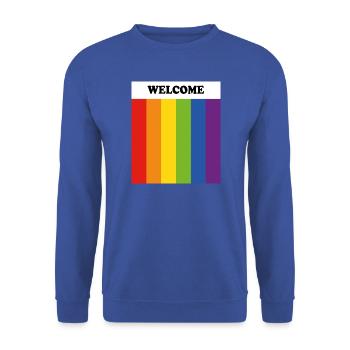 LGBT-Willkommen – sicherer Raum – schwuler Verbündeter - Unisex Pullover - Royalblau - Vorne - Alina (178cm) & Michal (187cm)