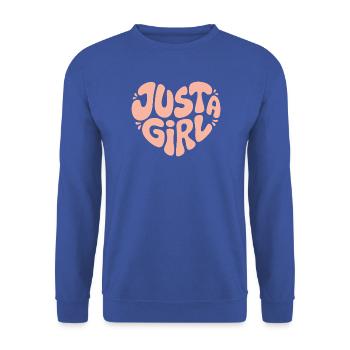 Just a Girl Herz Typografie - Unisex Pullover - Royalblau - Vorne - Alina (178cm) & Michal (187cm)