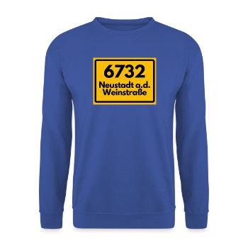 ALTE POSTLEITZAHL 6732 PLZ NEUSTADT AD WEINSTRASSE - Unisex Pullover - Royalblau - Vorne - Alina (178cm) & Michal (187cm)