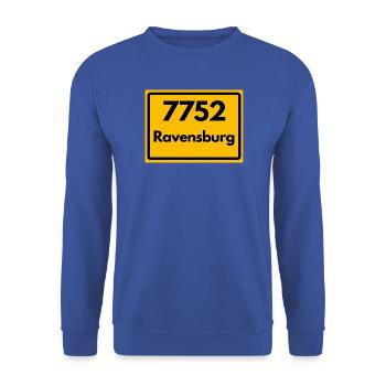ALTE POSTLEITZAHL 7752 PLZ 88212 RAVENSBURG BAWÜ - Unisex Pullover - Royalblau - Vorne - Alina (178cm) & Michal (187cm)