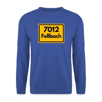 ALTE POSTLEITZAHL 7012 PLZ 70734 FELLBACH BAWÜ - Unisex Pullover - Royalblau - Vorne - Alina (178cm) & Michal (187cm)