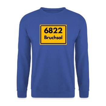 ALTE POSTLEITZAHL 6822 PLZ 76646 BRUCHSAL BAWÜ - Unisex Pullover - Royalblau - Vorne - Alina (178cm) & Michal (187cm)