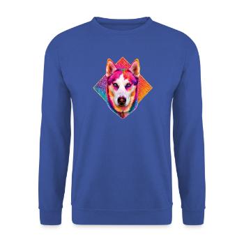 Leuchtender Regenbogenhusky - Unisex Pullover - Royalblau - Vorne - Alina (178cm) & Michal (187cm)