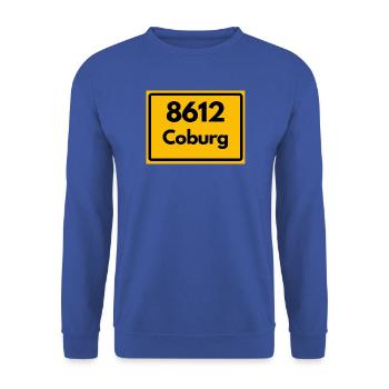 ALTE POSTLEITZAHL 8612 PLZ 96450 COBURG BAYERN - Unisex Pullover - Royalblau - Vorne - Alina (178cm) & Michal (187cm)
