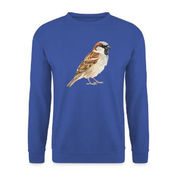 Spatz Farbblock-Illustration - Unisex Pullover - Royalblau - Vorne - Alina (178cm) & Michal (187cm)