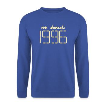 30. Geburtstag 1996 - Damals - Unisex Pullover - Royalblau - Vorne - Alina (178cm) & Michal (187cm)