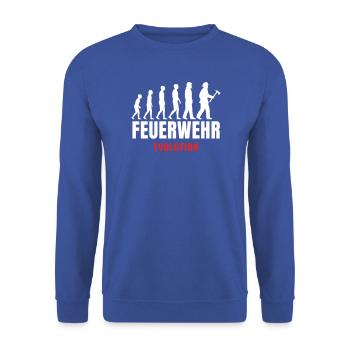 Feuerwehr Evolution Feuerwehrmann lustiger Spruch - Unisex Pullover - Royalblau - Vorne - Alina (178cm) & Michal (187cm)