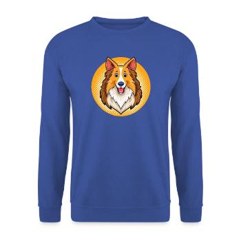Langhaar-Collie (Comic-Porträt) - Unisex Pullover - Royalblau - Vorne - Alina (178cm) & Michal (187cm)