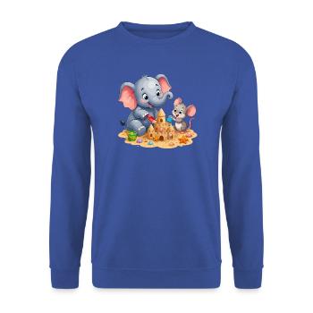 Sandkunst Freundschaft Elefant Maus - Unisex Pullover - Royalblau - Vorne - Alina (178cm) & Michal (187cm)