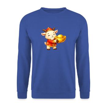 Wohlstandsziege mit Goldbarren - Unisex Pullover - Royalblau - Vorne - Alina (178cm) & Michal (187cm)