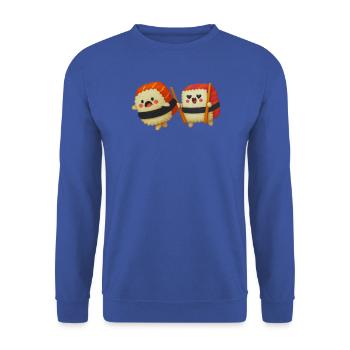 Sushi in Gefahr - Unisex Pullover - Royalblau - Vorne - Alina (178cm) & Michal (187cm)