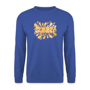 Sunny Orange Explosion typografischer Splash - Unisex Pullover - Royalblau - Vorne - Alina (178cm) & Michal (187cm)