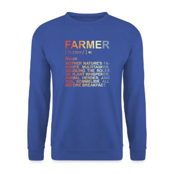 Landwirt Beschreibung - Unisex Pullover - Royalblau - Vorne - Alina (178cm) & Michal (187cm)