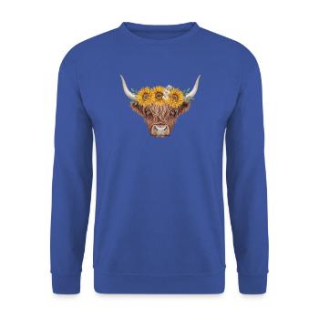Sonnenblumenkrone Stierkopf - Unisex Pullover - Royalblau - Vorne - Alina (178cm) & Michal (187cm)
