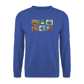 Retro Tech Pop: 80er Kassette & TV - Unisex Pullover - Royalblau - Vorne - Alina (178cm) & Michal (187cm)