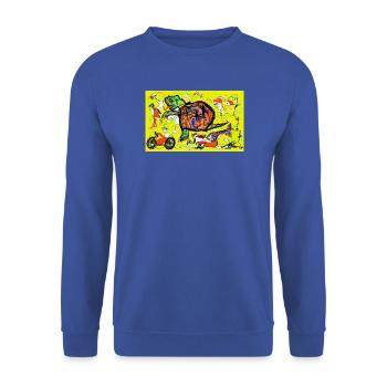 Prähistorischer Verkehrsstau - Unisex Pullover - Royalblau - Vorne - Alina (178cm) & Michal (187cm)