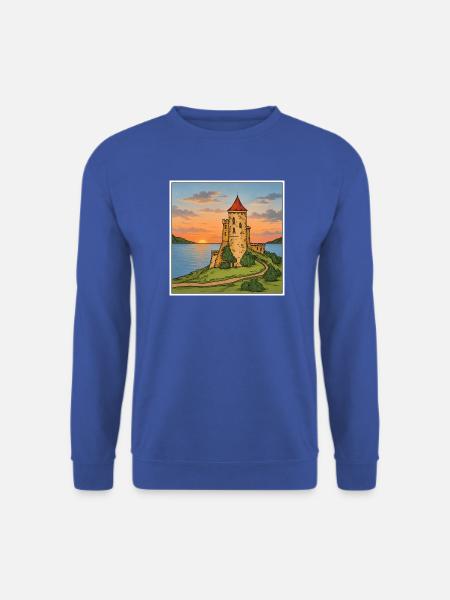 Sonnenuntergangsburg am Meer - Unisex Pullover - Royalblau