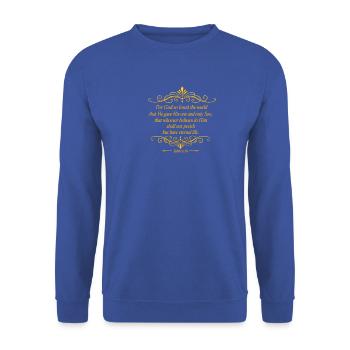 NEU – Gott liebt uns. - Unisex Pullover - Royalblau - Vorne - Alina (178cm) & Michal (187cm)