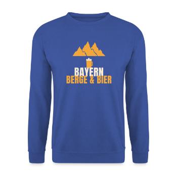 Bayern Berge und Bier Spruch bayrisch Geschenk - Unisex Pullover - Royalblau - Vorne - Alina (178cm) & Michal (187cm)