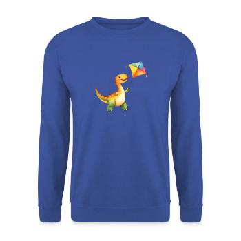 Dinosaurier lässt einen Flugdrachen steigen – Dino - Unisex Pullover - Royalblau - Vorne - Alina (178cm) & Michal (187cm)
