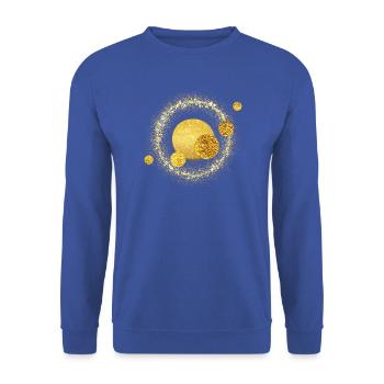 Goldglitzer Kreisdesign Sonnensturm - Unisex Pullover - Royalblau - Vorne - Alina (178cm) & Michal (187cm)