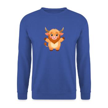 Kawaii Highland-Kuh beim Jubeln – Fröhliches Motiv - Unisex Pullover - Royalblau - Vorne - Alina (178cm) & Michal (187cm)