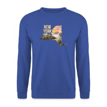 New York State Aquarell Landkarte - Unisex Pullover - Royalblau - Vorne - Alina (178cm) & Michal (187cm)
