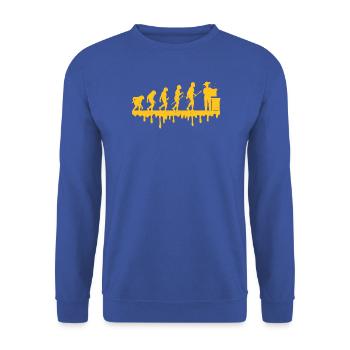 Imker Evolution Vintage Biene Bienenzucht Geschenk - Unisex Pullover - Royalblau - Vorne - Alina (178cm) & Michal (187cm)