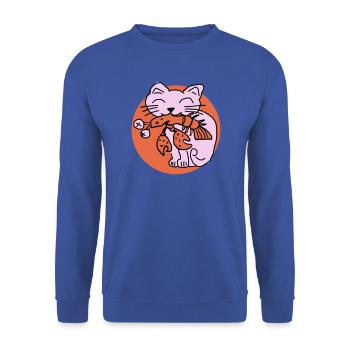 Katze frisst Krebs auf - Unisex Pullover - Royalblau - Vorne - Alina (178cm) & Michal (187cm)
