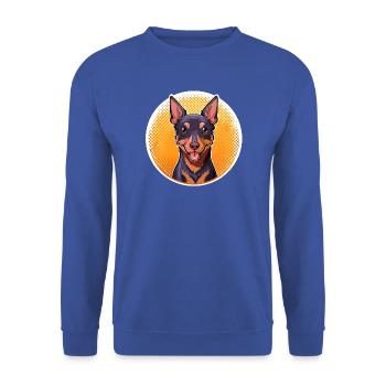 Pinscher (Comic-Porträt) - Unisex Pullover - Royalblau - Vorne - Alina (178cm) & Michal (187cm)