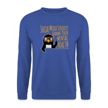 Social Media Seriously Harms Mental Health Pinguin - Unisex Pullover - Royalblau - Vorne - Alina (178cm) & Michal (187cm)