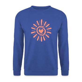 Herzsonne: Handgezeichnete Sonnenstrahlen - Unisex Pullover - Royalblau - Vorne - Alina (178cm) & Michal (187cm)