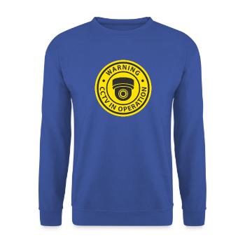 Warnzeichen: CCTV-Kamera in Betrieb - Unisex Pullover - Royalblau - Vorne - Alina (178cm) & Michal (187cm)