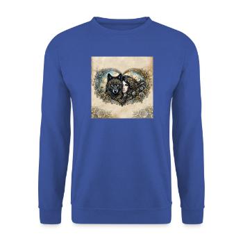 Uhrwerk-Wolfsherz - Unisex Pullover - Royalblau - Vorne - Alina (178cm) & Michal (187cm)