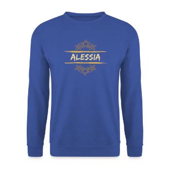 Geburtsname Alessia - Unisex Pullover - Royalblau - Vorne - Alina (178cm) & Michal (187cm)