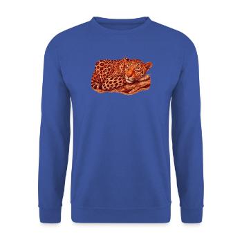  Leoparden Motiv schlafend - Unisex Pullover - Royalblau - Vorne - Alina (178cm) & Michal (187cm)