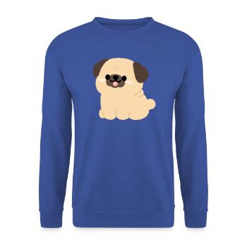 Mops-Plüsch-Anhänger - Unisex Pullover - Royalblau - Vorne - Alina (178cm) & Michal (187cm)