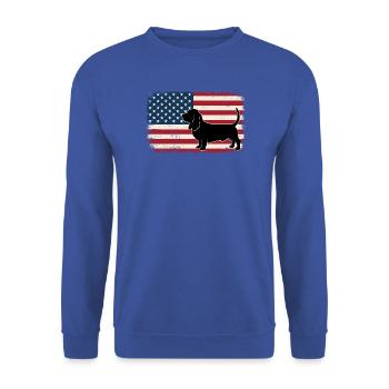 Basset Hound US-Flagge – Patriotischer Hundemama-Vater - Unisex Pullover - Royalblau - Vorne - Alina (178cm) & Michal (187cm)