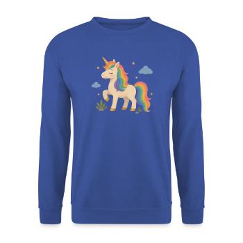 Zauberhaftes Einhorn mit Regenbogenmähne - Unisex Pullover - Royalblau - Vorne - Alina (178cm) & Michal (187cm)