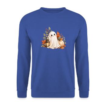 Halloween Geist mit Kürbis – Cute Halloween - Unisex Pullover - Royalblau - Vorne - Alina (178cm) & Michal (187cm)