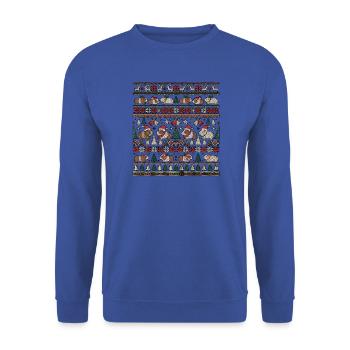 Meerschwein Weihnachts Strickdesign - Unisex Pullover - Royalblau - Vorne - Alina (178cm) & Michal (187cm)