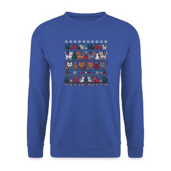 Weihnachts Katze Gestrickt - Unisex Pullover - Royalblau - Vorne - Alina (178cm) & Michal (187cm)