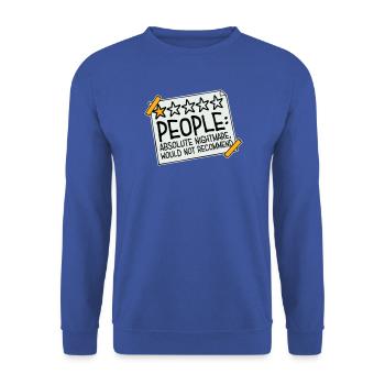 People Absolute Nightmare 1 Stern Review Logo Text - Unisex Pullover - Royalblau - Vorne - Alina (178cm) & Michal (187cm)