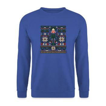 Weihnachts Strand Palmen Strickdesign - Unisex Pullover - Royalblau - Vorne - Alina (178cm) & Michal (187cm)