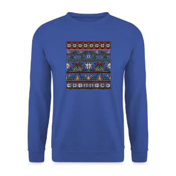 Weihnachts Dinosaurier Dino Strickdesign - Unisex Pullover - Royalblau - Vorne - Alina (178cm) & Michal (187cm)
