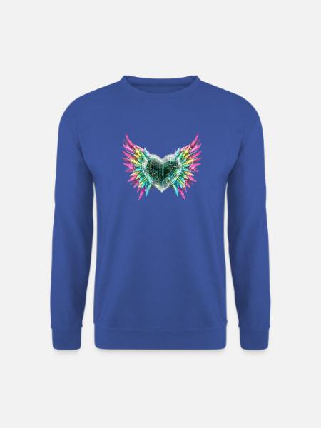 Cyber Heart Bunte Federflügel Futuristische Technik - Unisex Pullover - Royalblau