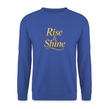 NEU – Rise & Shine – Positive tägliche Inspiration! - Unisex Pullover - Royalblau - Vorne - Alina (178cm) & Michal (187cm)