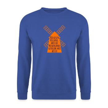 URLAUB HOLLAND, URLAUB NIEDERLANDE, FAN, ORANJE  - Unisex Pullover - Royalblau - Vorne - Alina (178cm) & Michal (187cm)