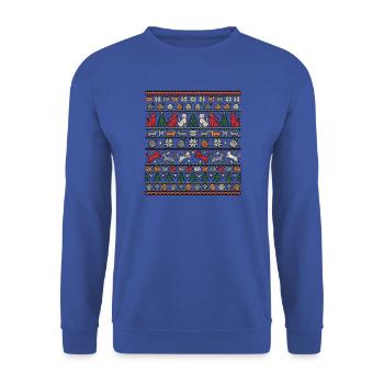 Weihnachts Katzen Strickdesign - Unisex Pullover - Royalblau - Vorne - Alina (178cm) & Michal (187cm)