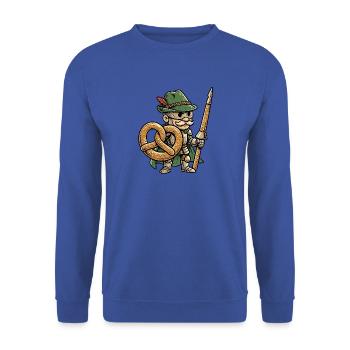 Lustiger Bayern Brezel Ritter - Unisex Pullover - Royalblau - Vorne - Alina (178cm) & Michal (187cm)